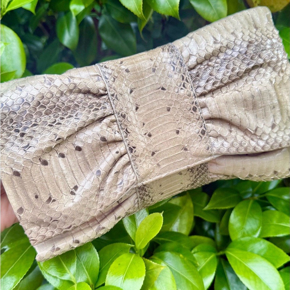 Furla Vintage Genuine Python Snakeskin Clutch Neutral Exotic Leather Italy Y2K